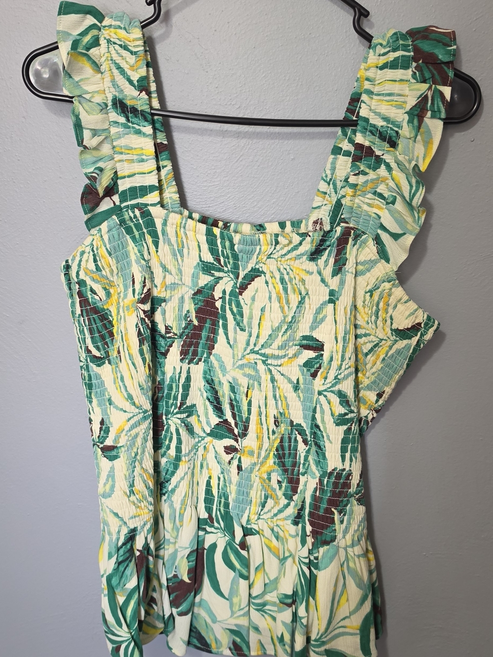 torrid Green and Cream Smocked Tropical Peplum Tank